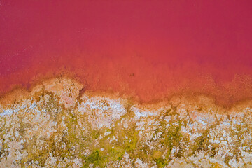 An aerial view of Hutt Lagoon near Port Gregory, Western Australia. Also known as the Pink Lake.