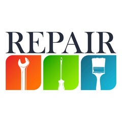 Symbol for repair and service. Design repair tool. Screwdriver brush painter and wrench