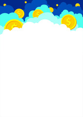 Paper blank of a coin in the clouds vector illustration