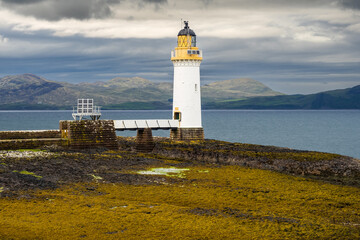 Fototapeta na wymiar Rubha nan Gall lighthouse is located north of Tobermory on the Isle of Mull