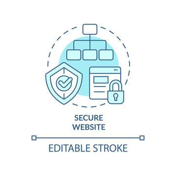 Secure website turquoise concept icon. Accessible and safe site. SEO ranking factor abstract idea thin line illustration. Isolated outline drawing. Editable stroke. Arial, Myriad Pro-Bold fonts used