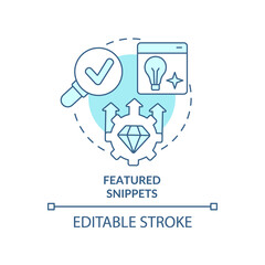 Featured snippets turquoise concept icon. Quick query answer. Advanced SEO technique abstract idea thin line illustration. Isolated outline drawing. Editable stroke. Arial, Myriad Pro-Bold fonts used