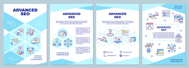 Advanced search engine optimization brochure template. Leaflet design with linear icons. Editable 4 vector layouts for presentation, annual reports. Arial-Black, Myriad Pro-Regular fonts used