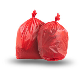 Two Red infectious garbage bags .Infectious waste isolated on white background