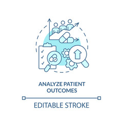 Analyze patient outcomes turquoise concept icon. Improving quality of healthcare abstract idea thin line illustration. Isolated outline drawing. Editable stroke. Arial, Myriad Pro-Bold fonts used