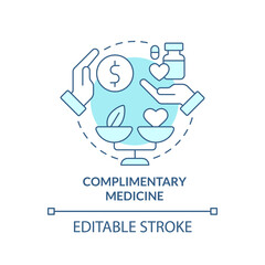 Complimentary medicine turquoise concept icon. Non-mainstream healthcare approach abstract idea thin line illustration. Isolated outline drawing. Editable stroke. Arial, Myriad Pro-Bold fonts used