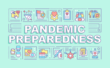 Fototapeta na wymiar Pandemic preparedness word concepts mint banner. Planning for outbreaks. Infographics with editable icons on color background. Isolated typography. Vector illustration with text. Arial-Black font used