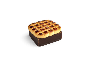 Shortbread cookies with souffle in chocolate glaze Ptichye moloko isolated on white background.