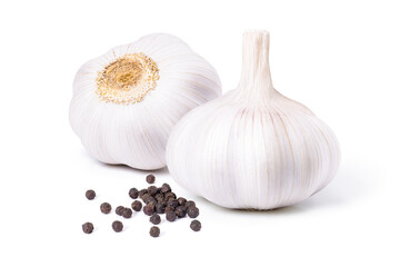 garlic and black pepper isolated on white