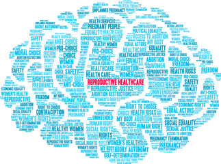 Reproductive Healthcare word cloud on a white background.