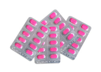 Package of pink pills. Pharmacy and medicine concept
