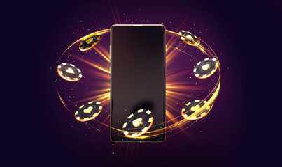 mobile casino betting gambling cards roulette chips slot machine banner 3d render 3d rendering illustration 