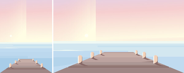Sea pier at dawn. Natural scenery in different formats. - obrazy, fototapety, plakaty