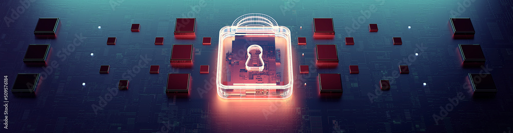Aufkleber Technology background security concept/Cyber security concept.  Illustrates cyber data security or information privacy idea in mother server is processing the data.