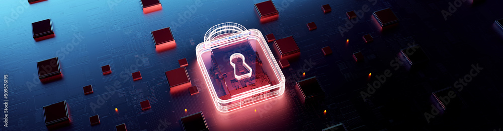 Aufkleber Technology background security concept/Cyber security concept.  Illustrates cyber data security or information privacy idea in mother server is processing the data.