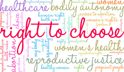 Right To Choose Word Cloud on a white background. 