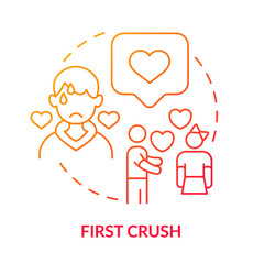 First crush red gradient concept icon. Teenage problem abstract idea thin line illustration. Falling in love. Developing romantic relationships. Isolated outline drawing. Myriad Pro-Bold font used