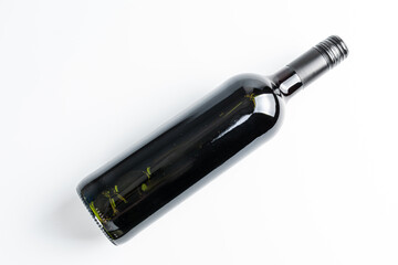 Top view of a bottle of wine. Wine bottle bottom angle isolated. Glass Wine Bottle Mockup.