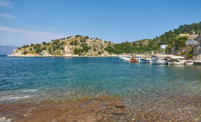 Fototapeta premium Medterranean coastline and cottage village near Turunc suburb of Marmaris resort town