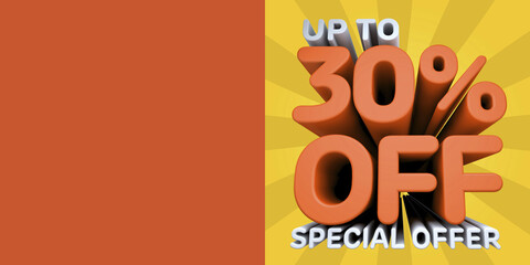 A beautiful 3d illustration with 30% off discount for big sales. Special Offer.