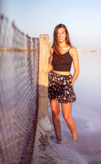 Photo session, in the pink lake of Torrevieja, Spain