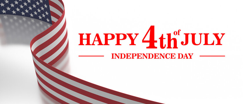 July fourth, HAPPY 4th JULY, text and USA flag flyer on white. America National Holiday. 3d render