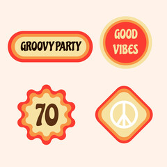 Trendy retro vector stickers.70s vintage icons. 1970 Good vibes