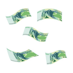 CFA Franc BCEAO Vector Illustration. West African Frank money set bundle banknotes. Falling, flying money 5000 Fr. Flat style. Isolated on white background. Simple minimal design.
