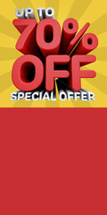 A beautiful 3d illustration with 70% off discount for big sales. Special Offer.