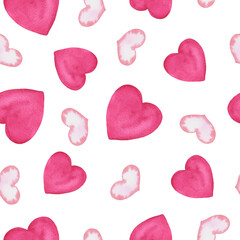 Fototapeta premium Seamless pattern of red hearts. Watercolor illustration, can be used for gift wrapping, digital paper, fabric pattern. Pattern for Valentine's Day