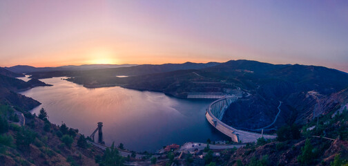 Sunset over the Atazar reservoir, it is the largest reservoir in the Community of Madrid.