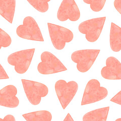 Seamless pattern of red hearts. Watercolor illustration, can be used for gift wrapping, digital paper, fabric pattern. Pattern for Valentine's Day