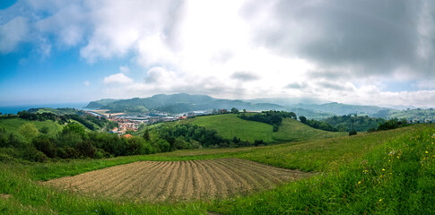 Fototapeta na wymiar Panoramic view of Zumaia, Guipuzcua, Spain, Camino de Santiago, Camino del Norte.