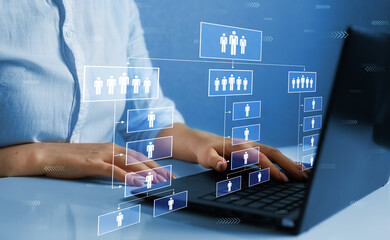 Business hierarchy structure. Business process and workflow automation with flowchart. Virtual...