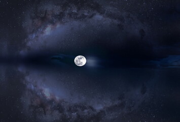  way galaxy nebula   dark blue sky dramatic night clouds and bright full moon nature landscape