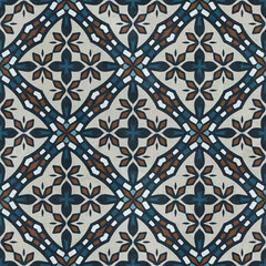 Seamless pattern with decor tile, mosaic oriental ornament. Vector illustration for designing posters, cards, prints, stickers, fabric, textile, gift paper, scrapbooking