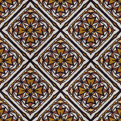 Seamless pattern with decor tile, mosaic oriental ornament. Illustration for designing posters, cards, prints, stickers, fabric, textile, gift paper, scrapbooking