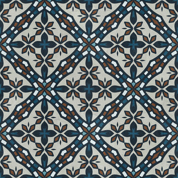 Seamless pattern with decor tile, mosaic oriental ornament. Vector illustration for designing posters, cards, prints, stickers, fabric, textile, gift paper, scrapbooking