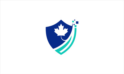 Maple leaf logo. Maple leaf with shield vector illustration.