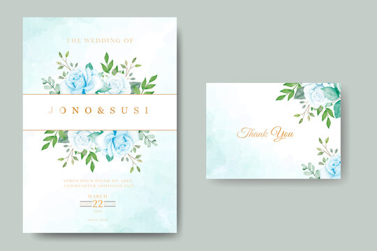 Navy Blue Floral Wedding Invitation Card