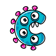 English alphabet with funny monsters, faces and eyes. Set of Monster cut aphabet with English letter. Colorful cartoon children Education and development of children detailed colorful Illustrations