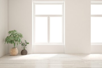 Empty room in white color. Scandinavian interior design. 3D illustration