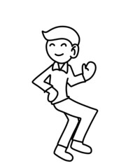 black and white of cute man cartoon for coloring