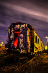 Fototapeta na wymiar Clandestine photograph of Renfe trains in via siding, Madrid.