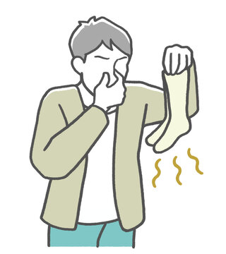 recommend clip art: 鼻をつまんで靴下の臭いを嗅ぐ日本人男性