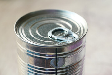close up of a food can on white background ,