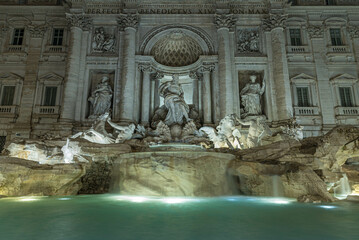Night session of the Trevi Fountain, Rome, Italy.