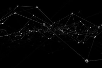 Geometric plexus structure decorative background design concept in the science and technology style. Futuristic connecting glossy dots and lines 3d illustration