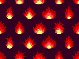 Seamless pattern with fire icons. Flame in a flat style. Red blaze design for print, banners and wrapping paper. Vector illustration