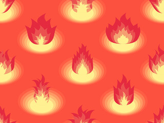 Seamless pattern with fire icons. Flame in a flat style. Red blaze design for print, banners and wrapping paper. Vector illustration